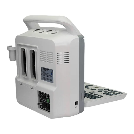 Ultrasonido portátil ZGN-i50 en uso con transductor durante ecografía obstétrica